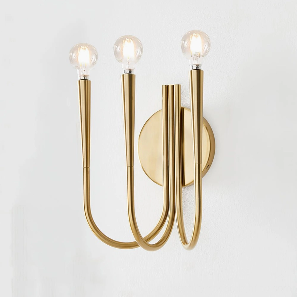 Swoop polished gold wall sconce full product view emphasizing curved metal construction and contemporary luxury finish