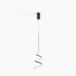 Synergy three-color LED pendant lamp with black spiral frame, studio view with warm light glow