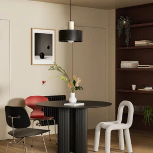 Tako pendant light installed in modern minimalist dining room with black and white color scheme
