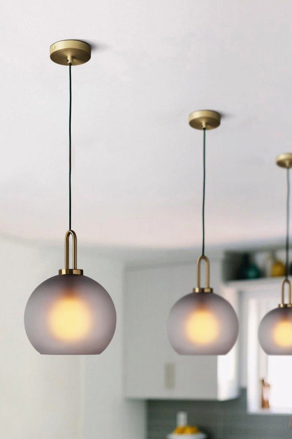 Tall cylindrical capsule smoked glass pendant lamp in frosted finish for minimalist interiors