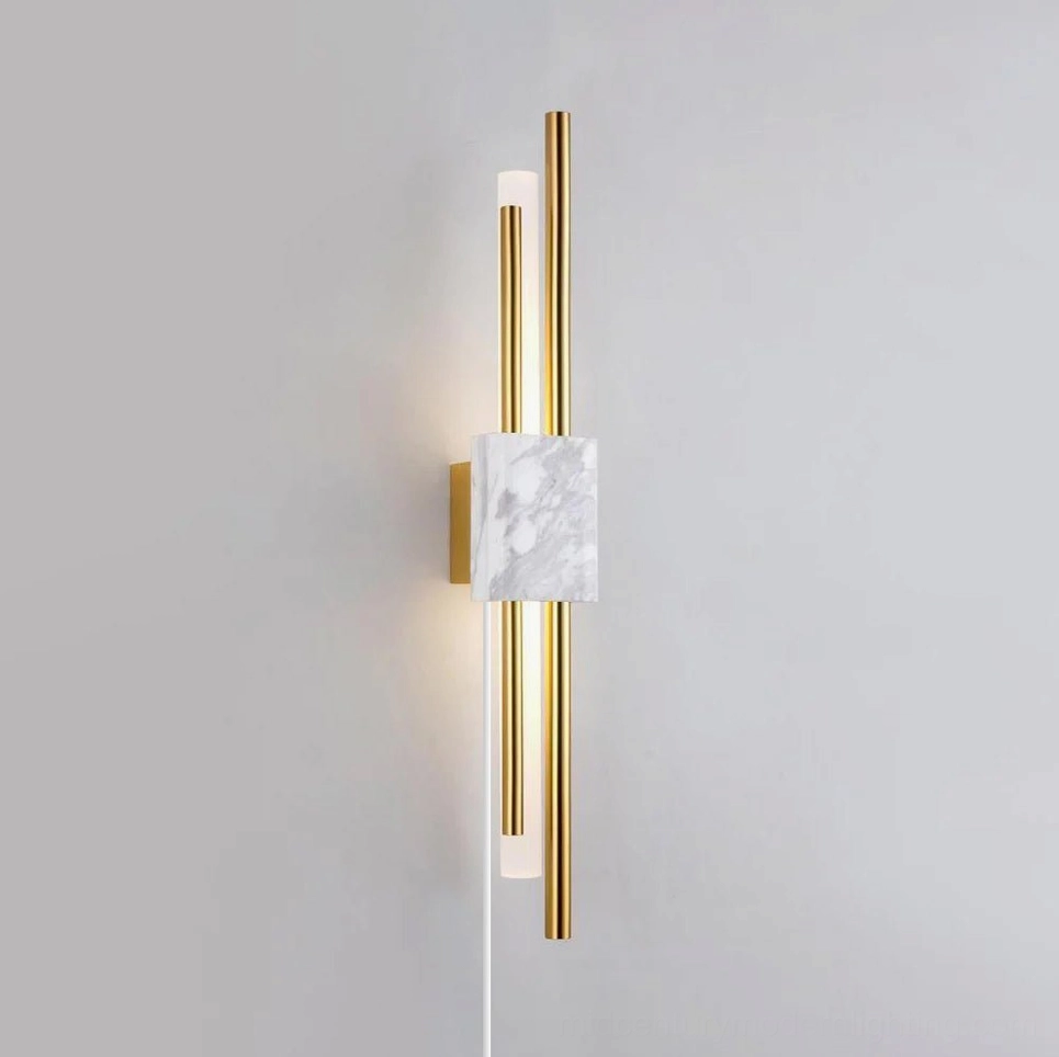 Tanto white marble plug-in wall sconce with integrated LED, modern minimalist lighting fixture
