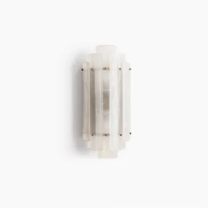 Tasha Art Deco wall sconce with seeded white bubble glass and brass accents, frontal studio view