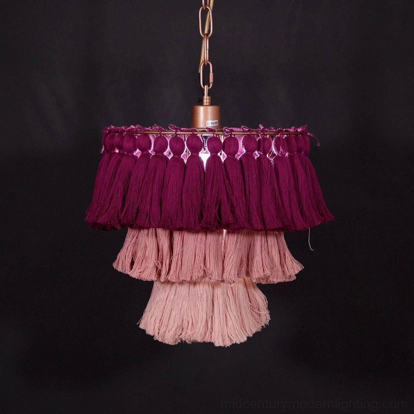 Bohemian tassel chandelier color variations displaying off-white, pink, and multicolor finish options