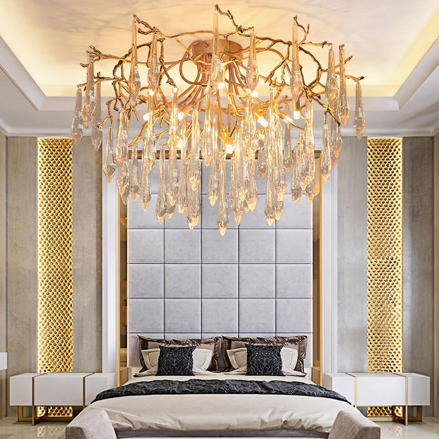 Teardrop crystal ceiling pendant lamp, biomorphic organic design photography