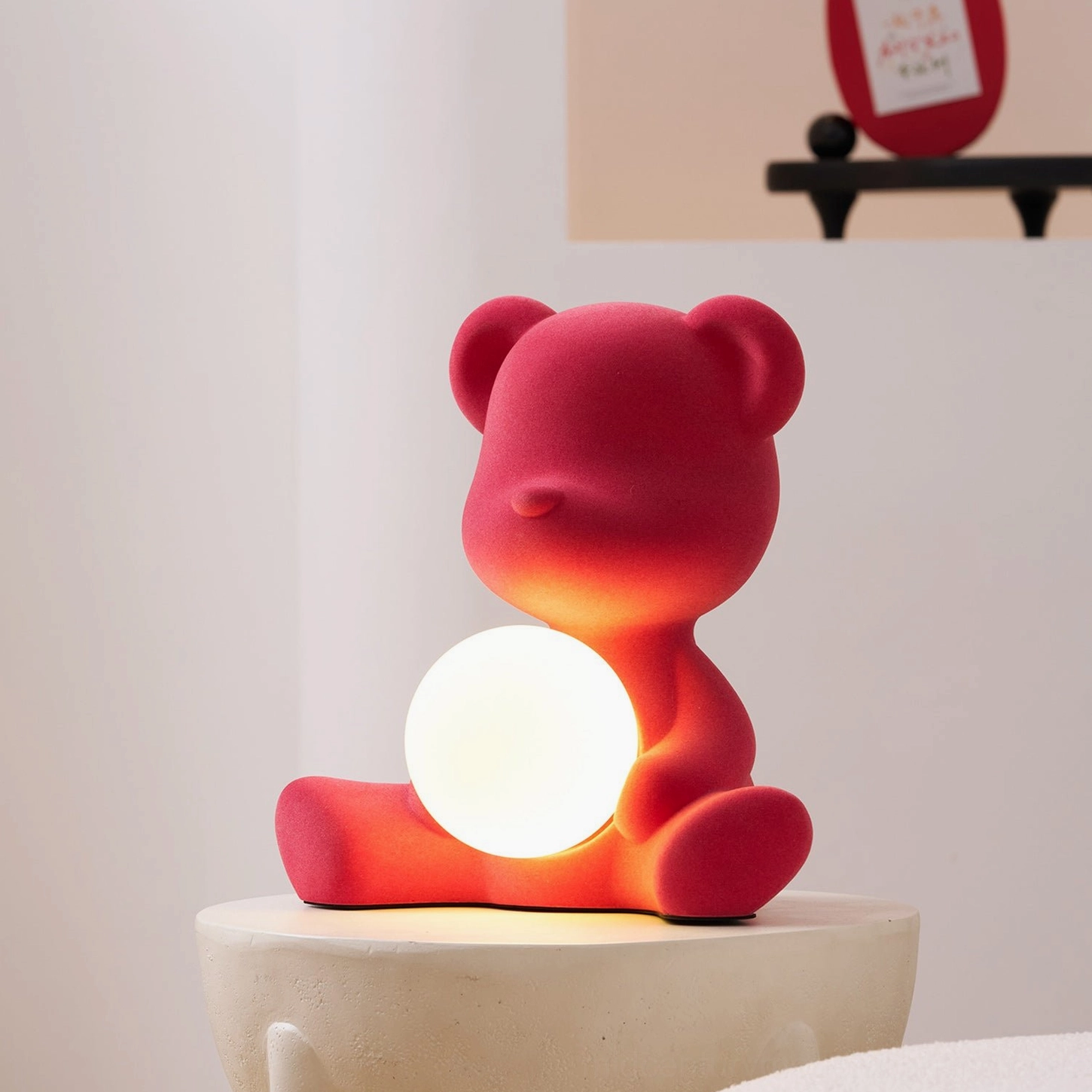 Teddy bear table lamp back view showing complete sculptural form