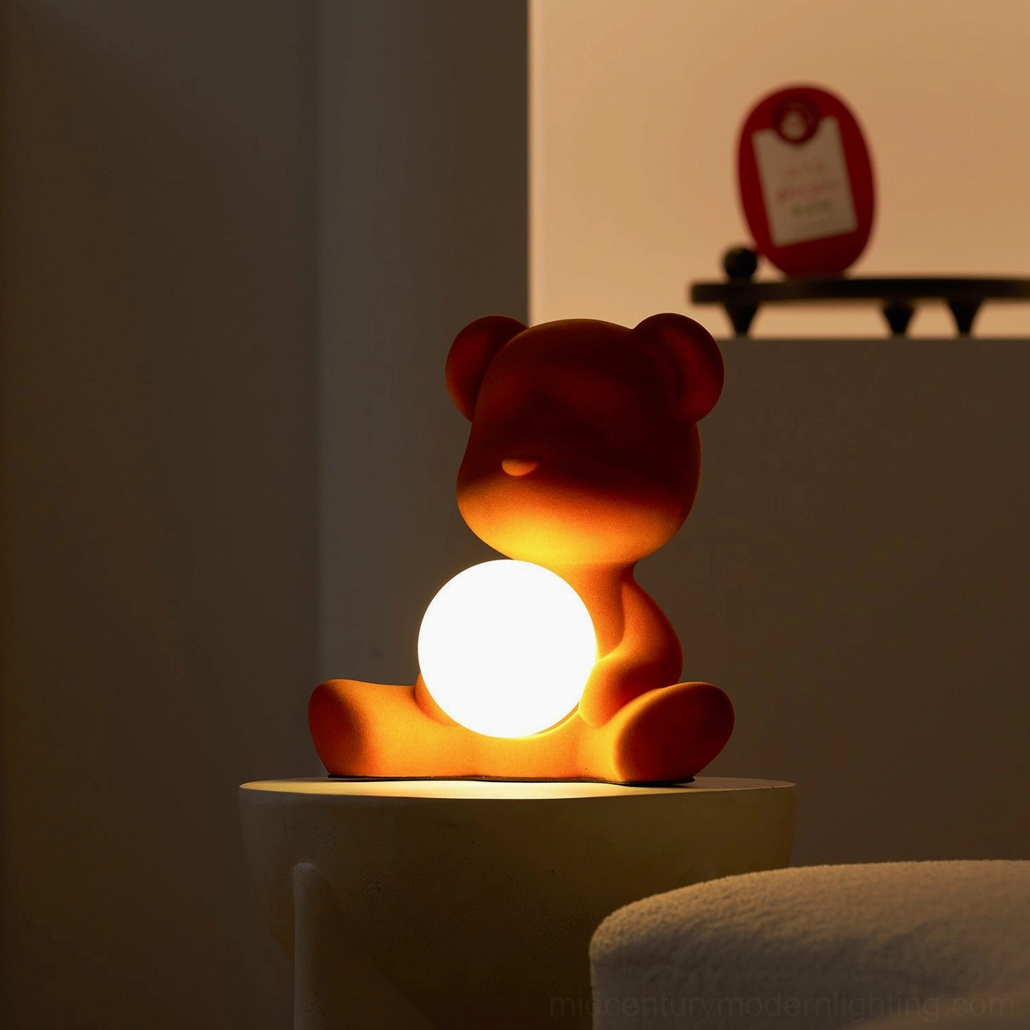 Teddy bear table lamp bottom view showing base and cord setup