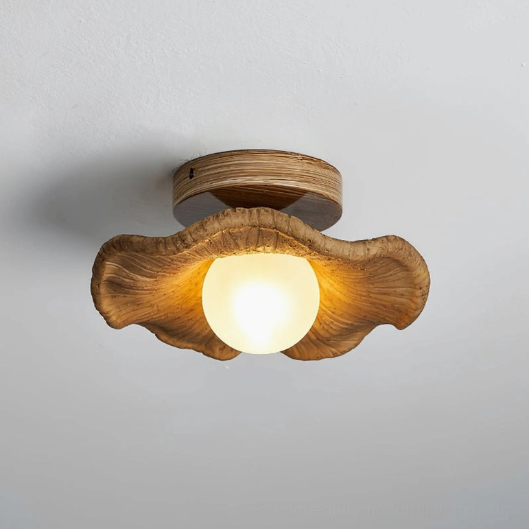 Teelin walnut ceiling light ribbed texture design warm brown tone polymer shade