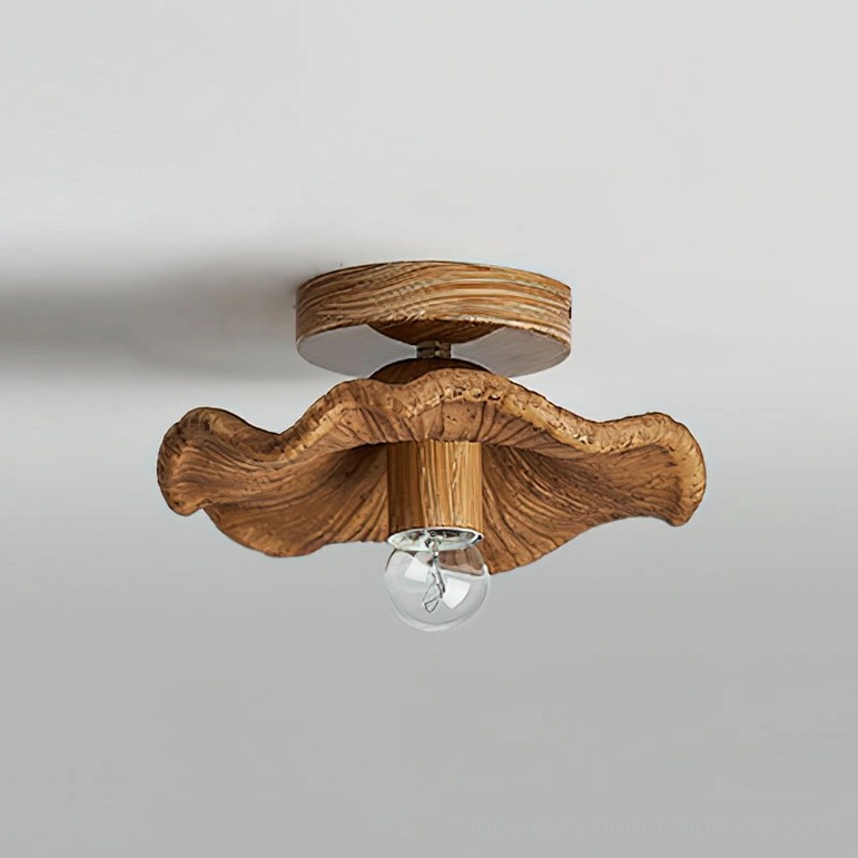 Teelin walnut ceiling light three-quarter view showing organic concentric groove design