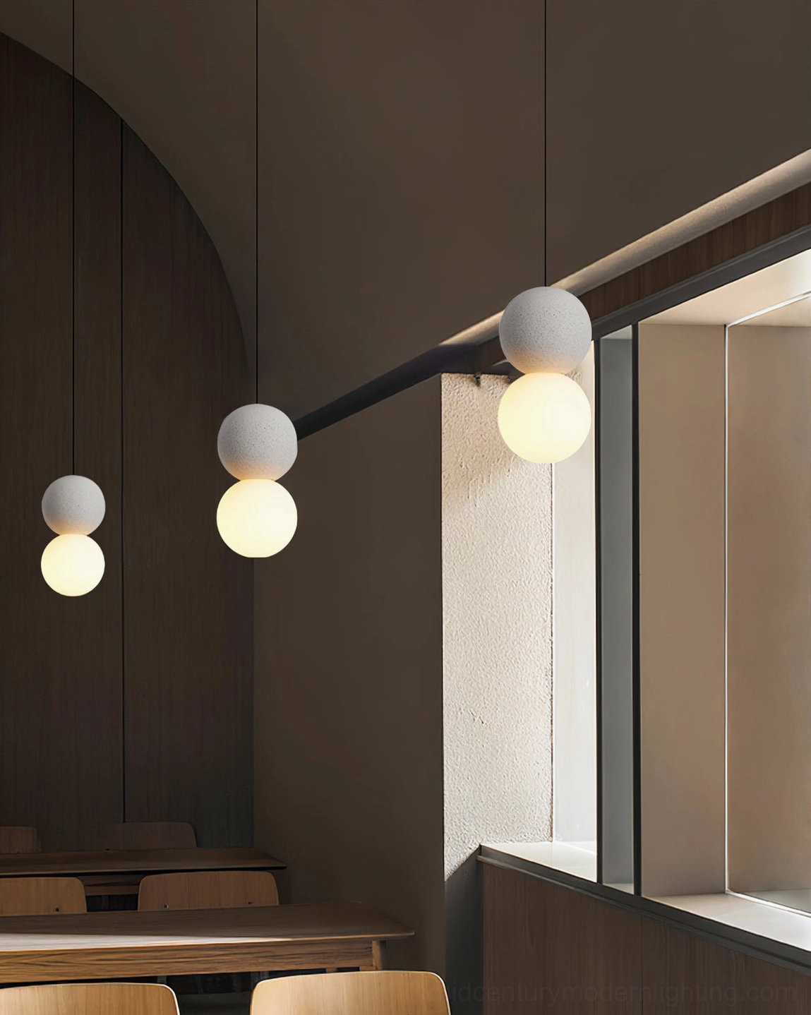 Terrazzo ball pendant light installation ceiling mounting view