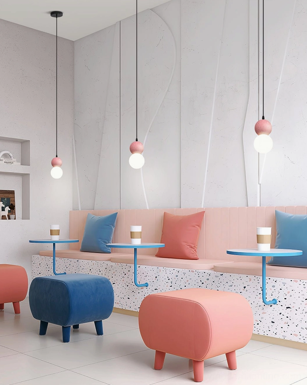 Terrazzo ball pendant light color options comparison, grey white pink