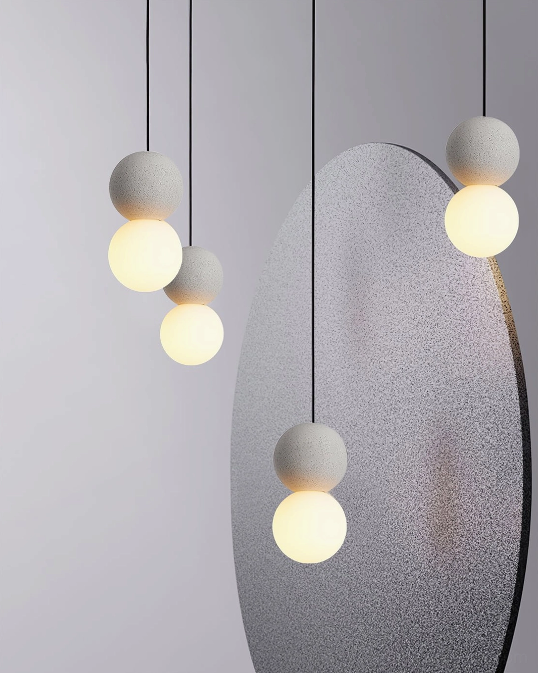 Terrazzo ball pendant light in contemporary interior space