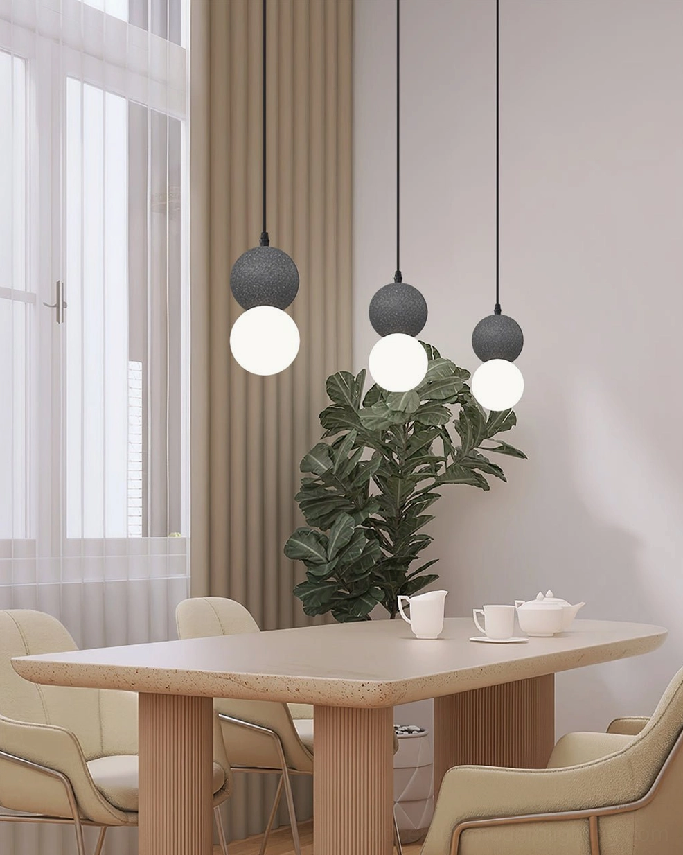 Terrazzo ball pendant light detail and close-up, architectural design