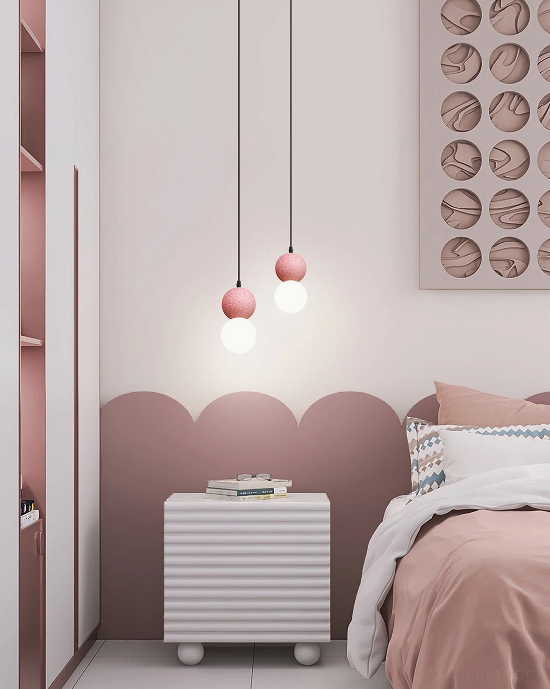 Terrazzo ball pendant light fixture components and assembly view