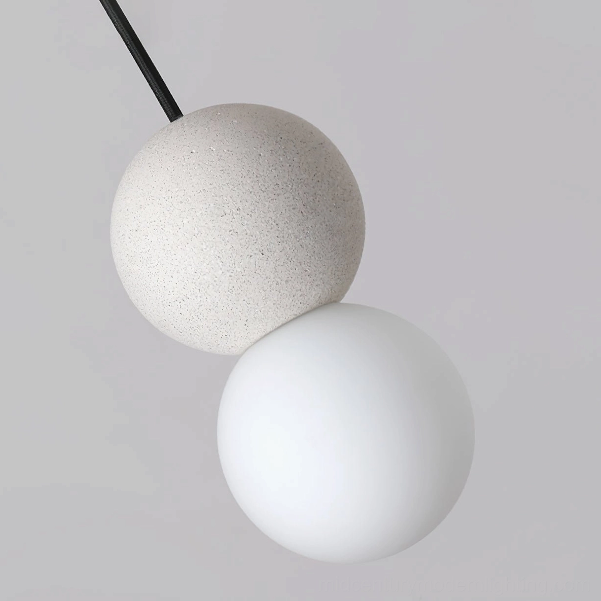 Terrazzo ball pendant light with LED bulb illumination example