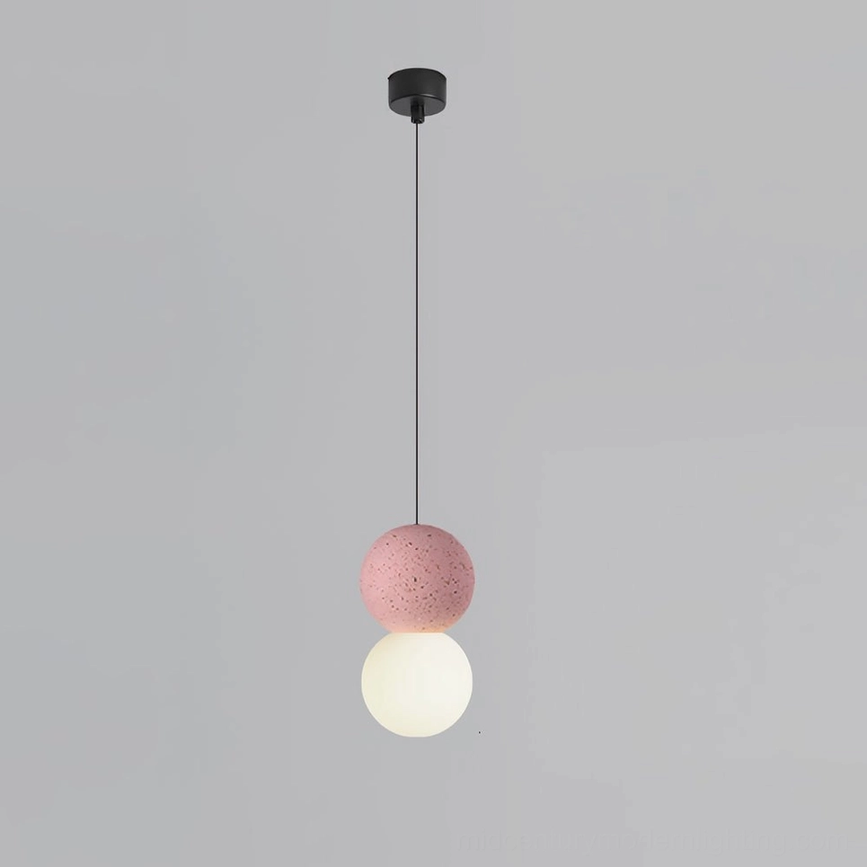 Terrazzo ball pendant light in pink terrazzo finish, minimalist design