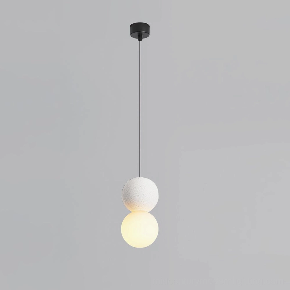 Terrazzo ball pendant light in white terrazzo finish, scandinavian style