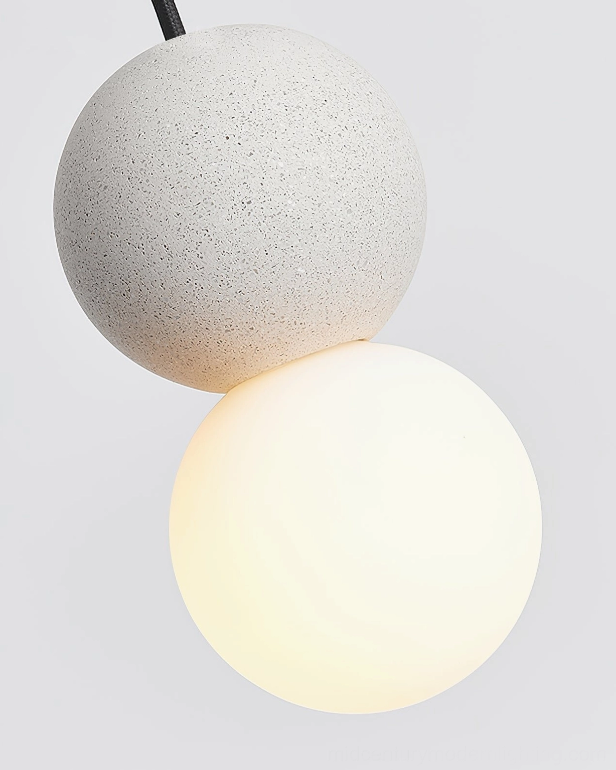 Terrazzo ball pendant light wire and mounting hardware detail