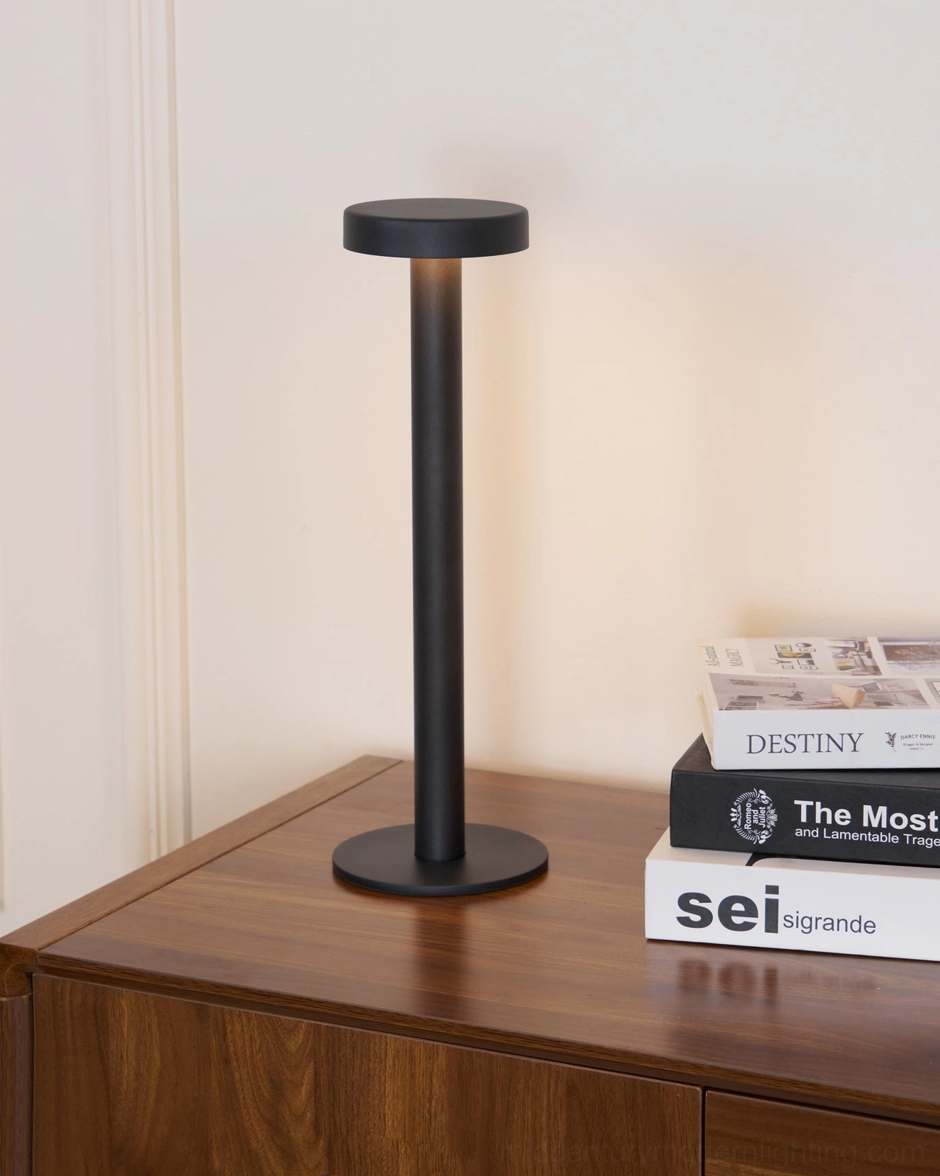 Tetatet touch dimmable magnetic base table lamp seated perspective intimate lighting