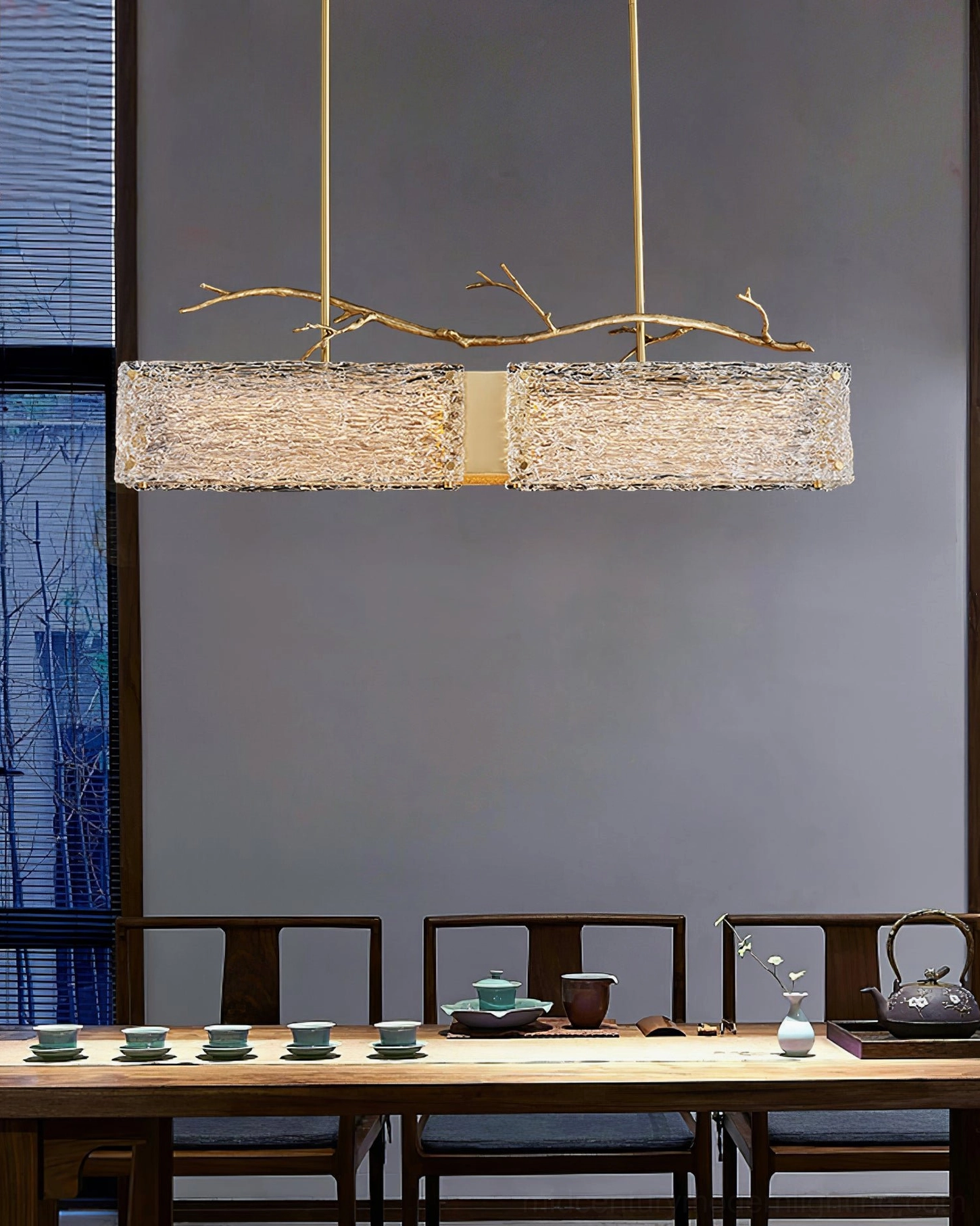 Thalassa contemporary glass branch pendant light fixture architectural detail emphasizing modern minimalist aesthetic