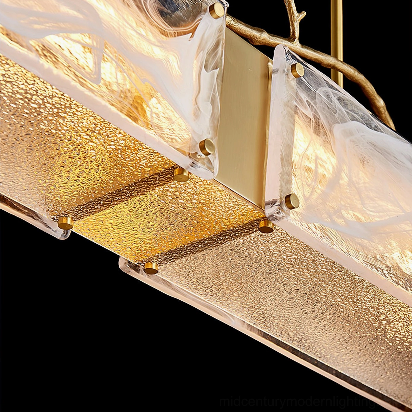 Thalassa dual glass shade branch pendant light product view showing geometric linear arrangement and contemporary styling
