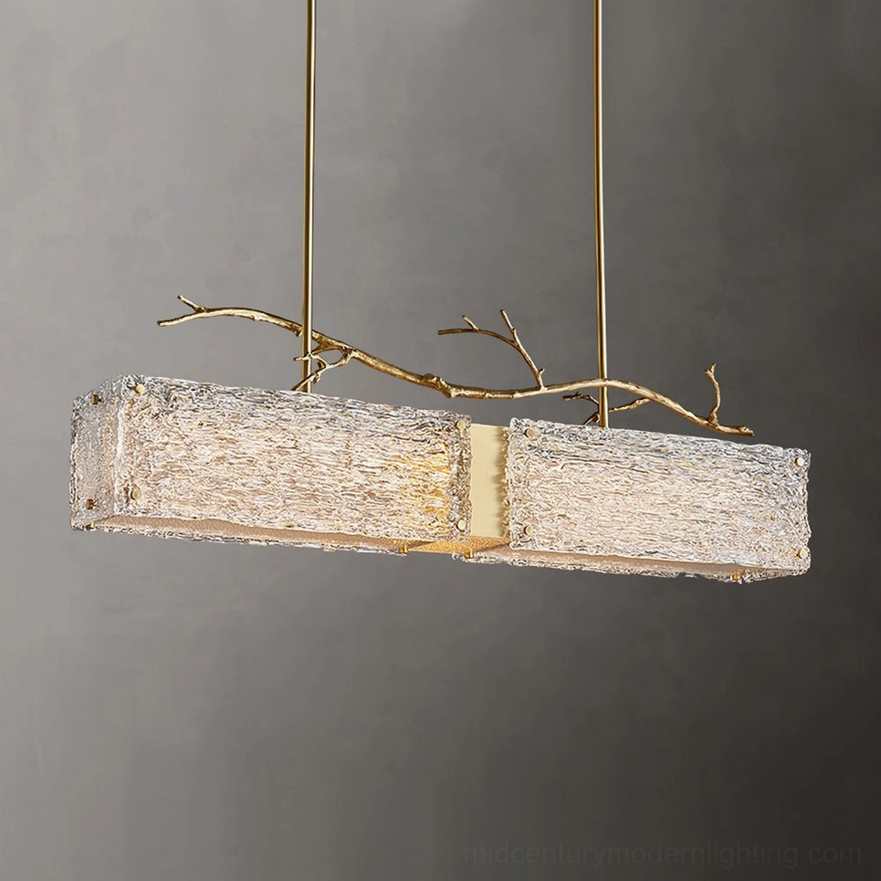 Thalassa textured glass branch pendant light showing frosted textured glass and brass branch details on grey wall studio background