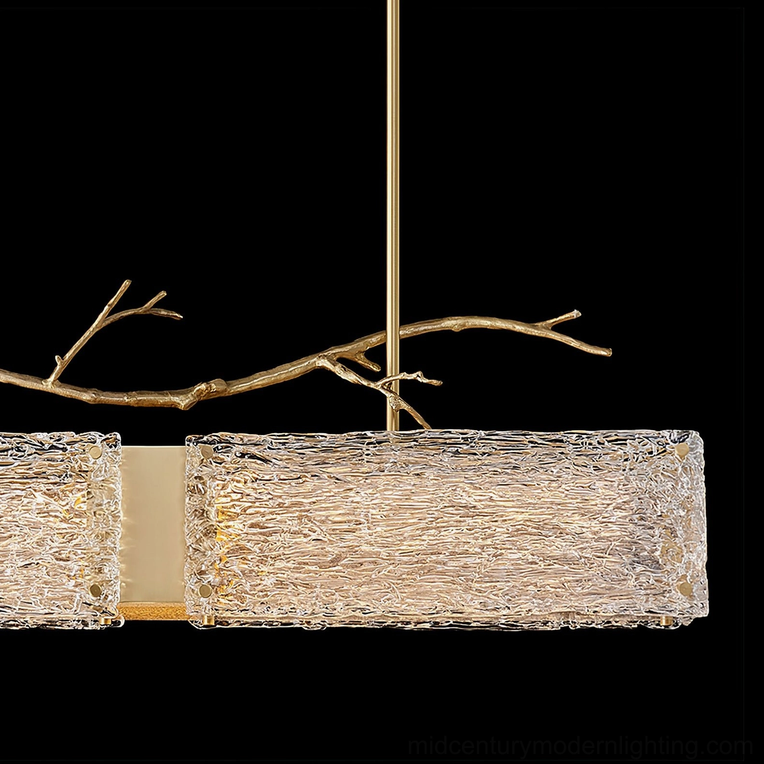 Thalassa glass branch chandelier interior ambiance shot demonstrating warm color temperature and atmospheric lighting qualities