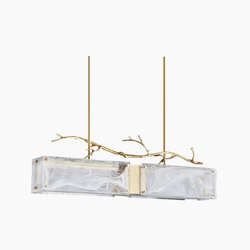 Thalassa modern glass branch chandelier front elevation view showing linear geometry and contemporary sculptural presence