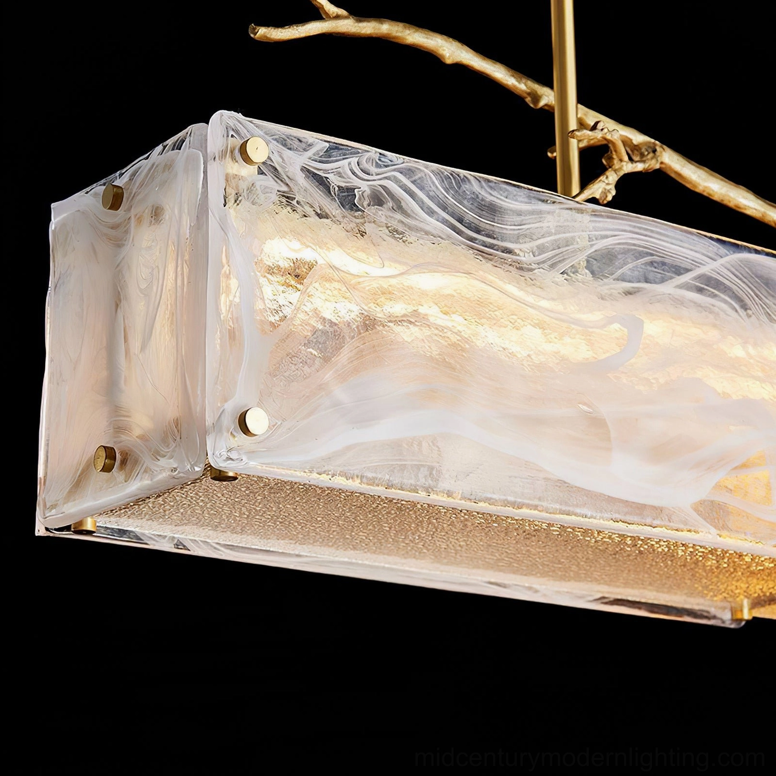 Thalassa linear branch glass chandelier showing decorative and functional integration of organic form in modern lighting design
