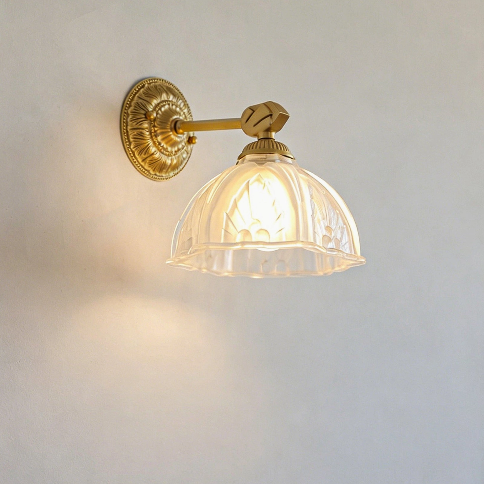 Thayer brass wall sconce mounted gallery-style in sequence along home library corridor