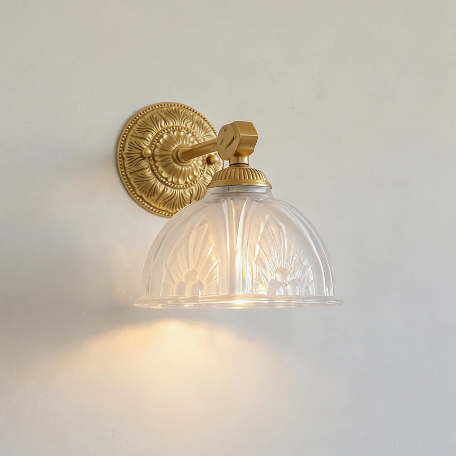 Thayer vintage brass sconce paired in contemporary eclectic hallway with transitional decor