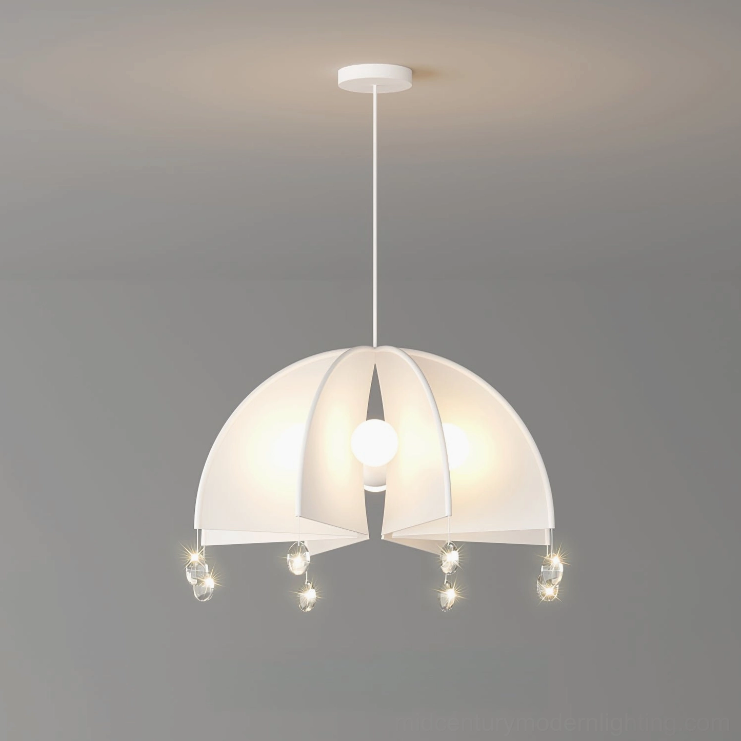 Thera ceiling pendant lamp detail view - polypropylene dome diffuser and metal frame construction