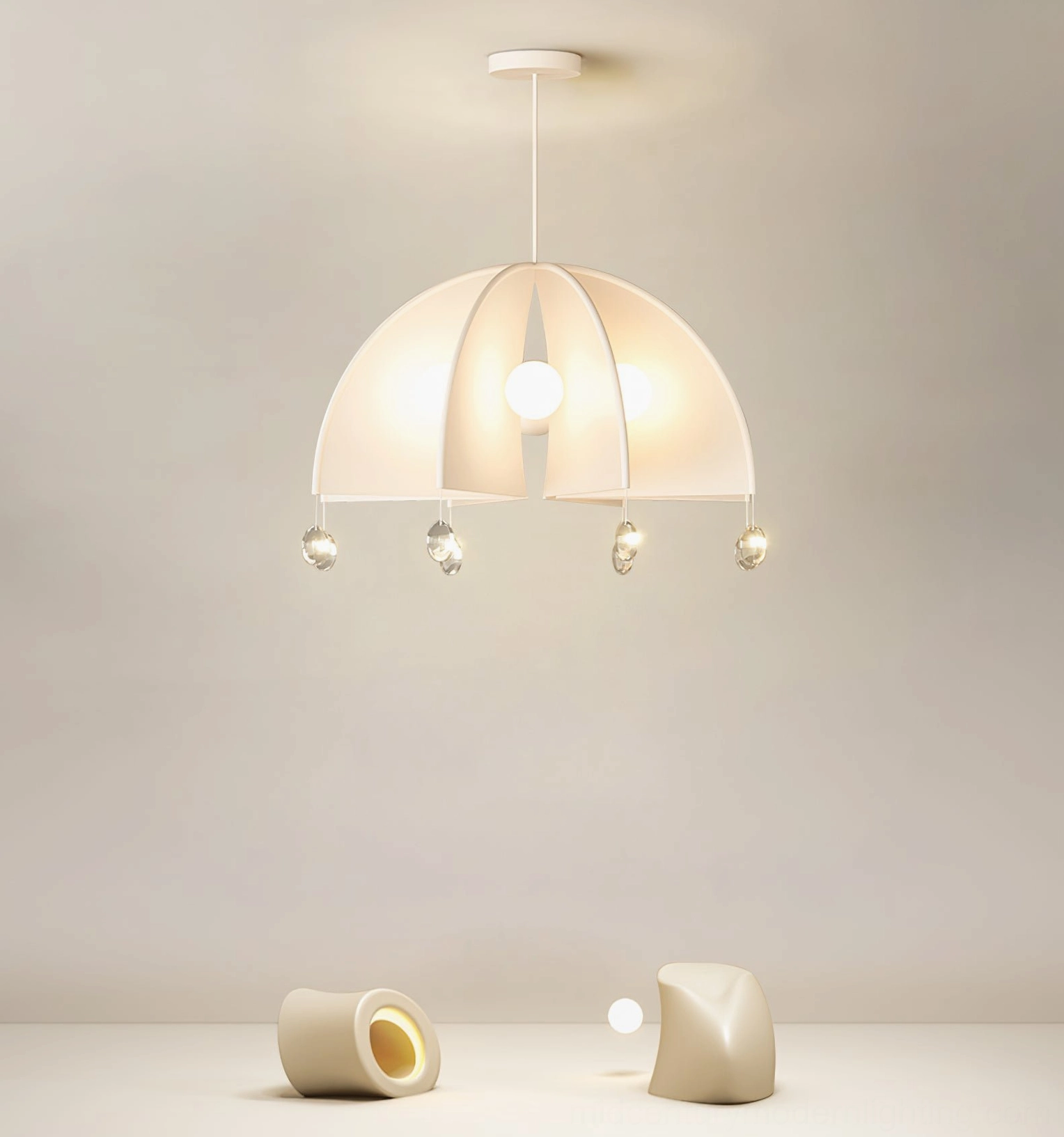 Thera dome pendant light minimalist tabletop display - ceramic decorative background showcasing architectural design