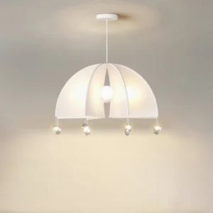 Thera pendant lamp ceiling installation view - warm minimalist design with glowing LED bulb illumination