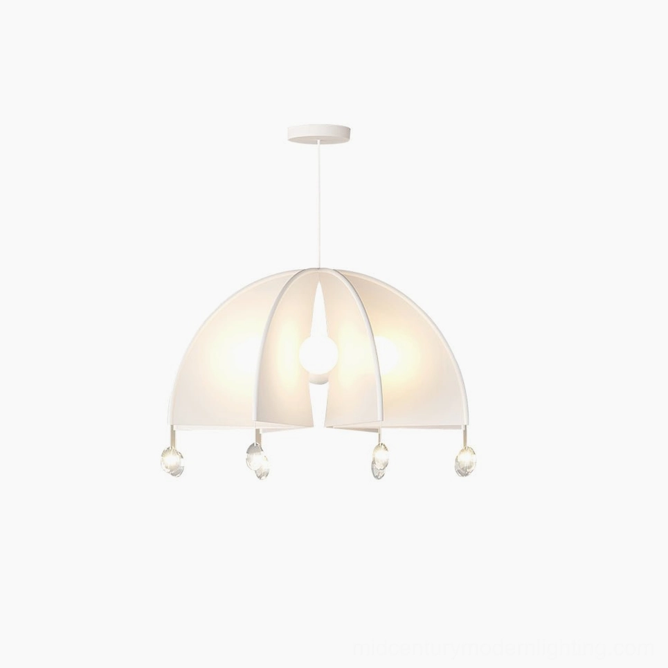 Thera white dome pendant lamp product shot - comprehensive view of matte finish and crystal pendant assembly