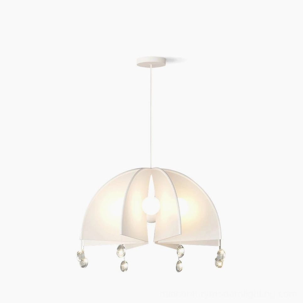Thera white dome pendant light with crystal accents - frontal studio view showcasing matte finish and elegant dome design