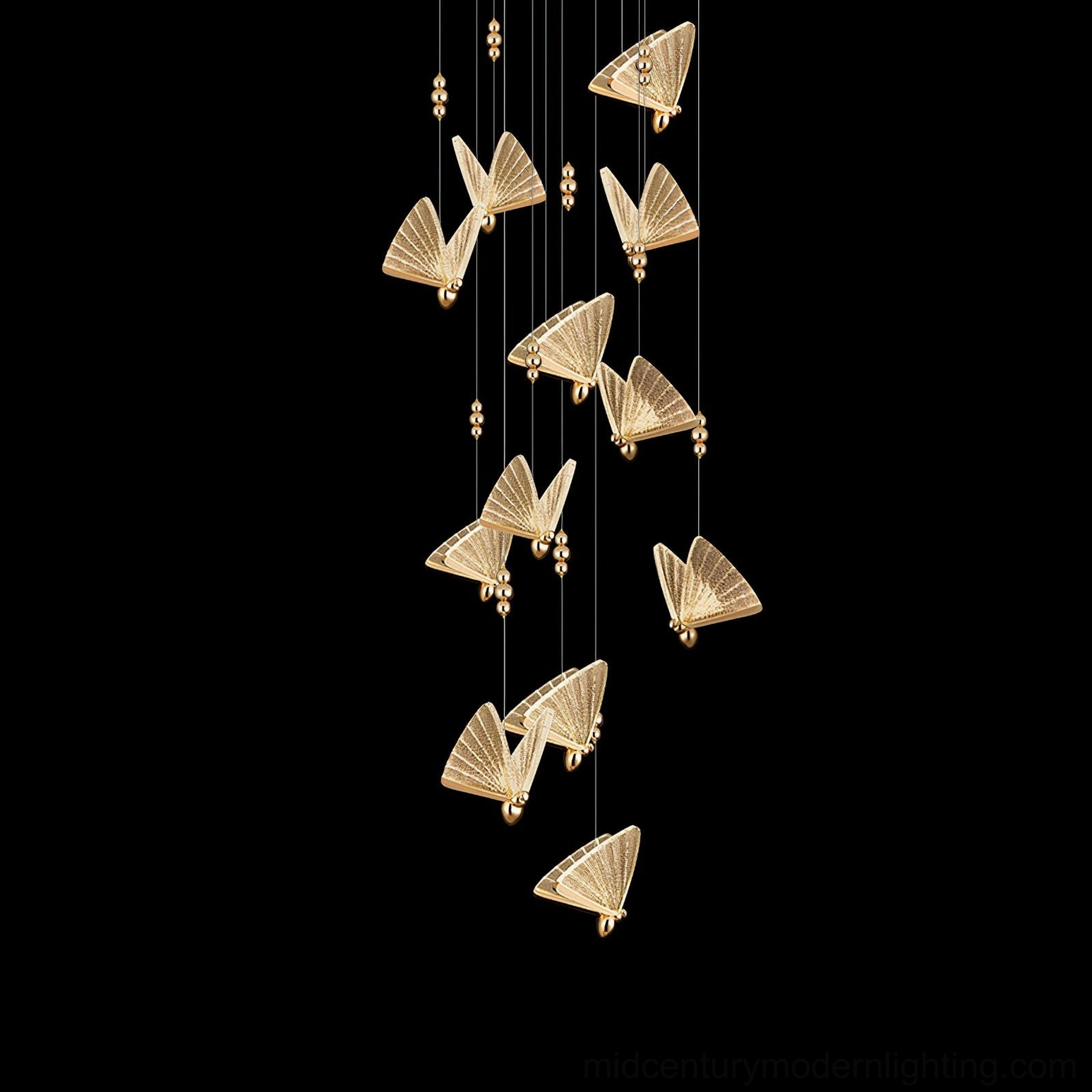 Butterfly pendant light three-head square brass finish