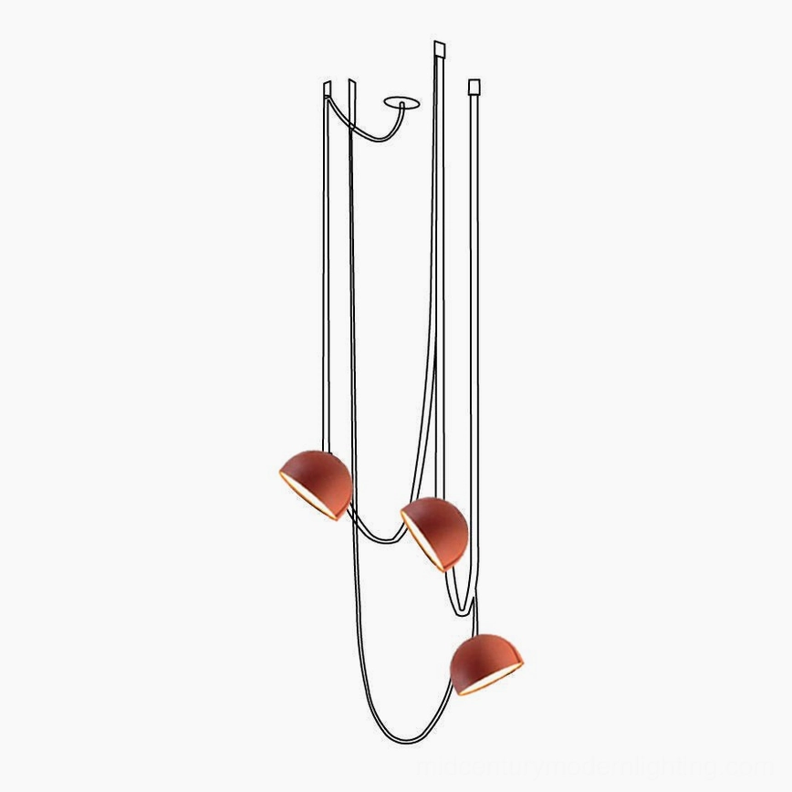 Three-head orange leather sling pendant lamp 31.5 by 47.2 inches for medium rooms