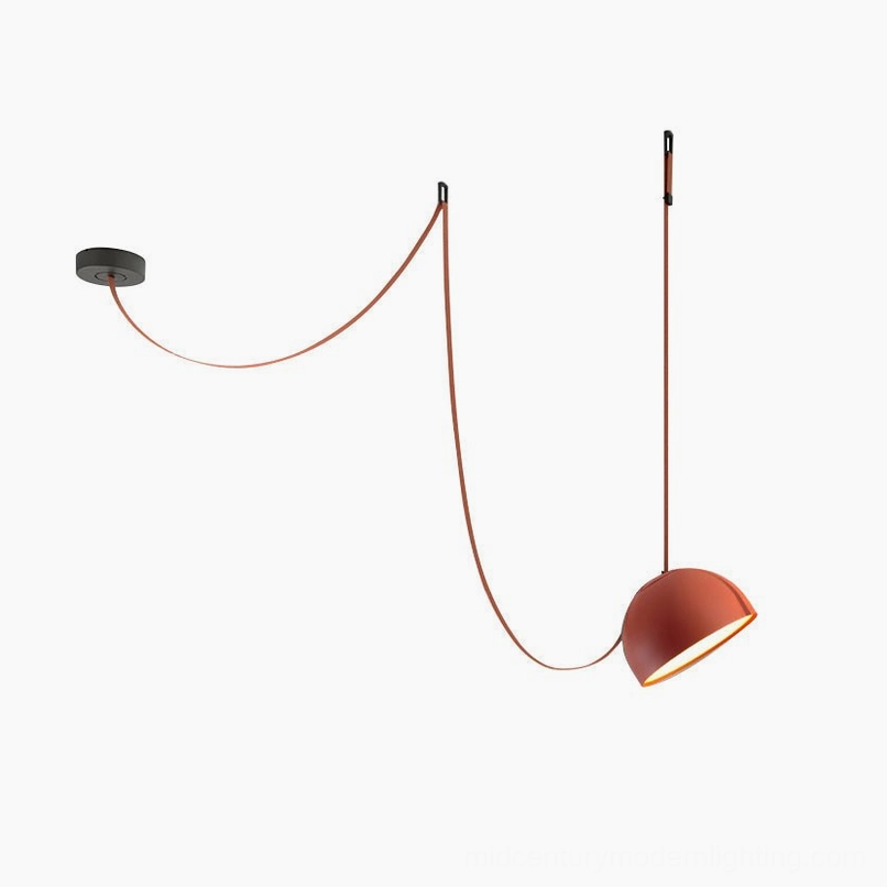 Orange metal shade leather sling pendant lamp three-head configuration in modern space