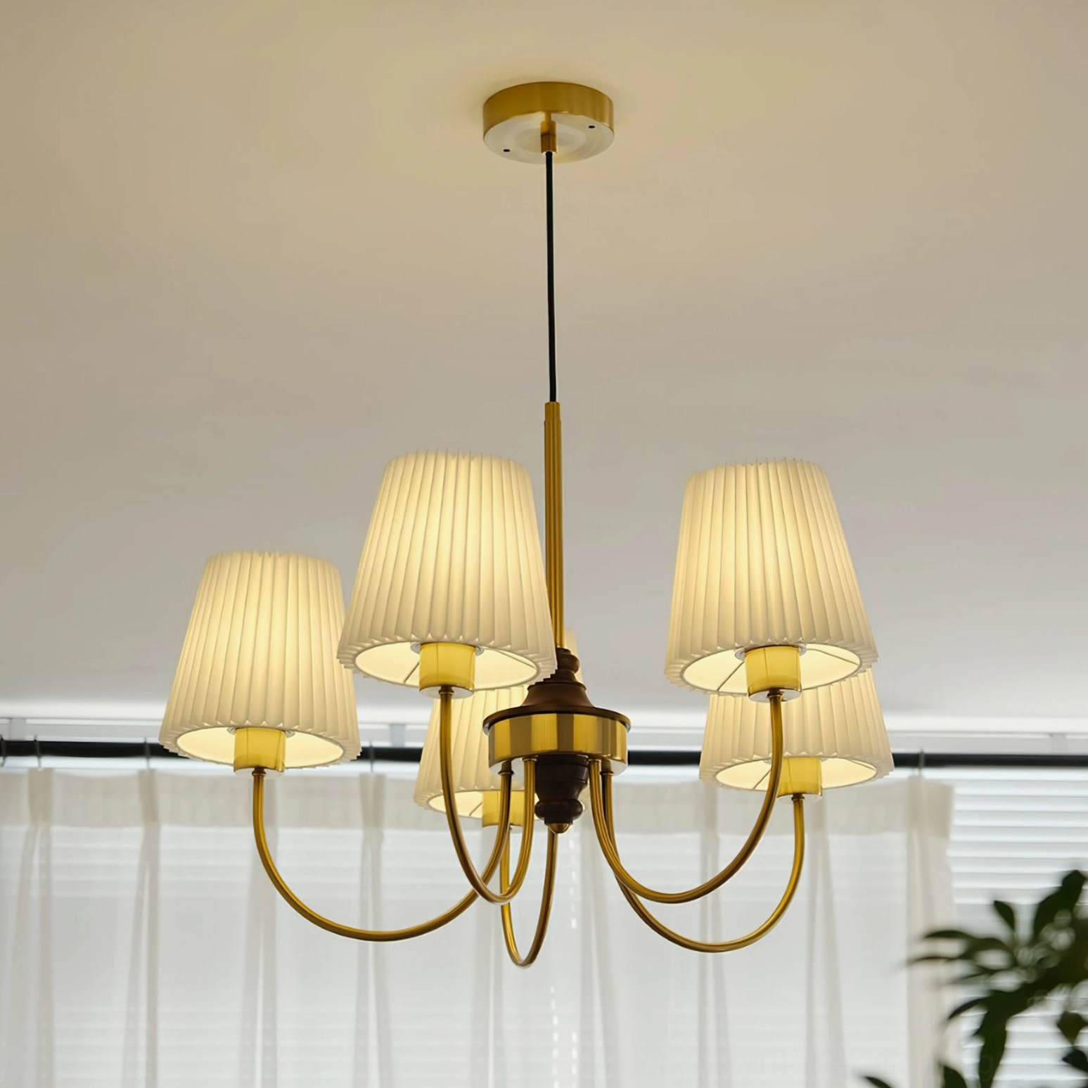 3-head wood chandelier white finish in contemporary bedroom interior design