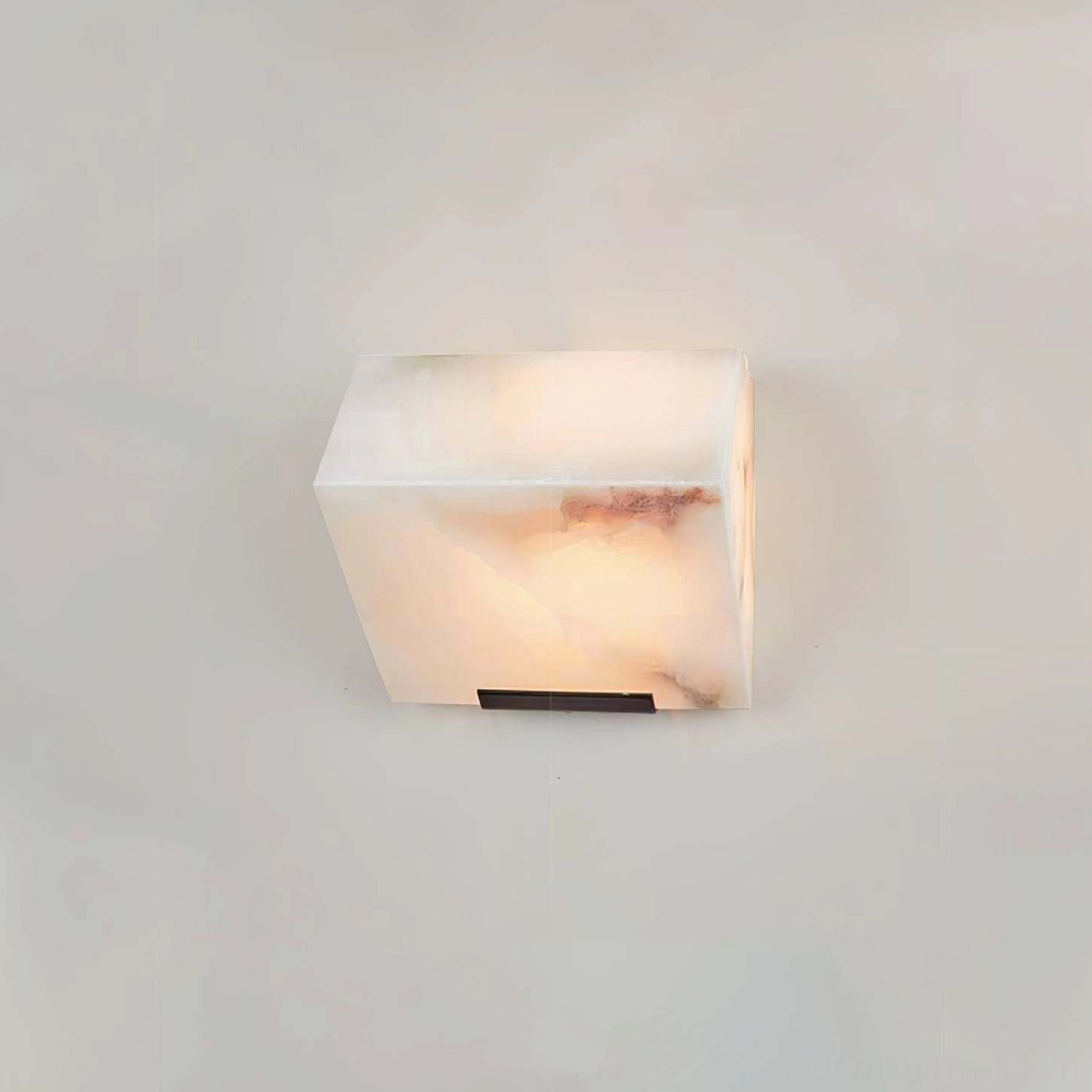 Three-light alabaster wall lamp configuration showing stacked cubic design and vertical light distribution