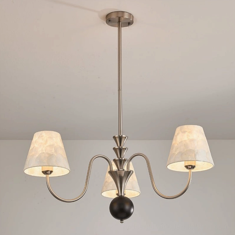 Three-light maeve capiz shell chandelier compact size specifications product photography