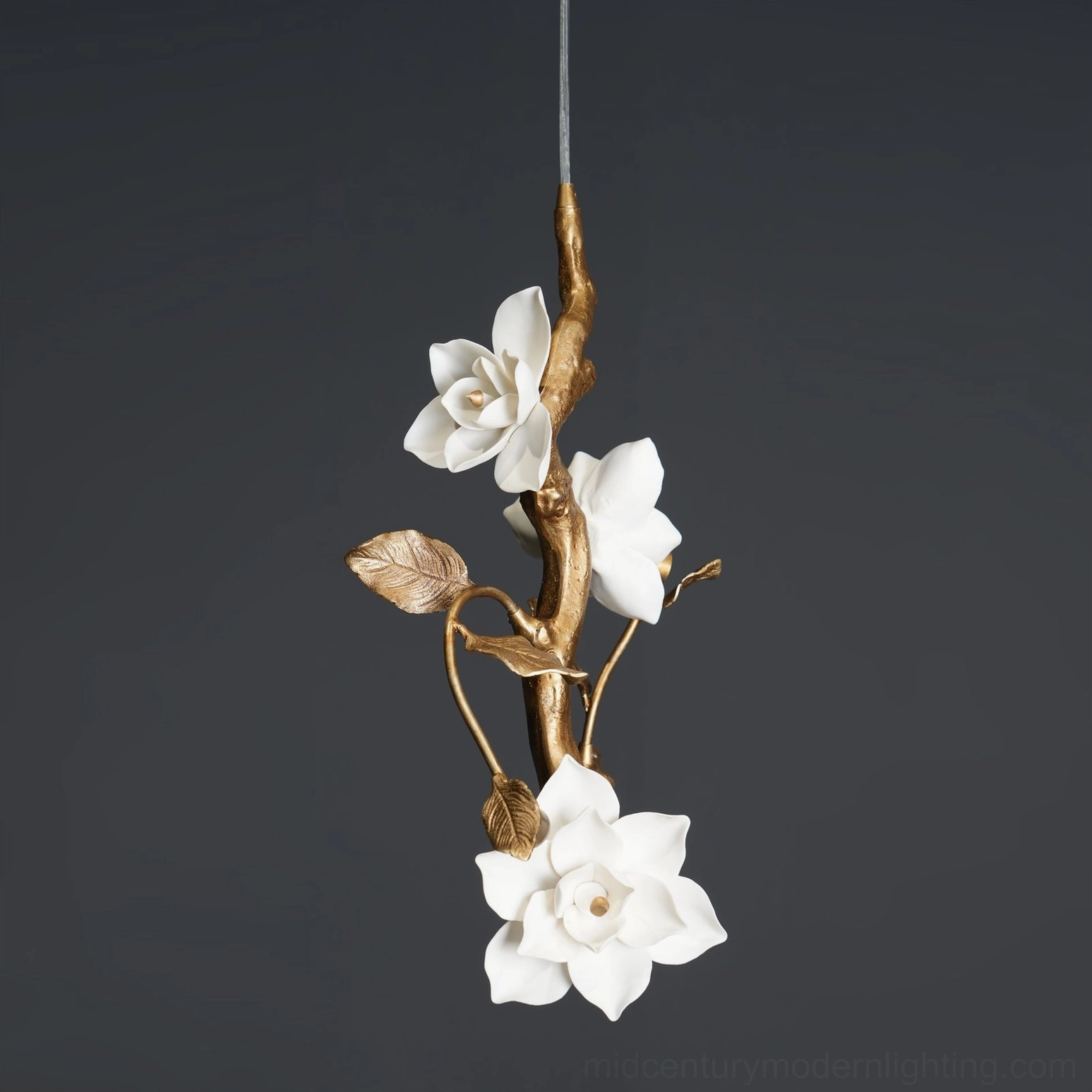 Thylane magnolia flower pendant light suspended ceiling fixture in contemporary interior design setting