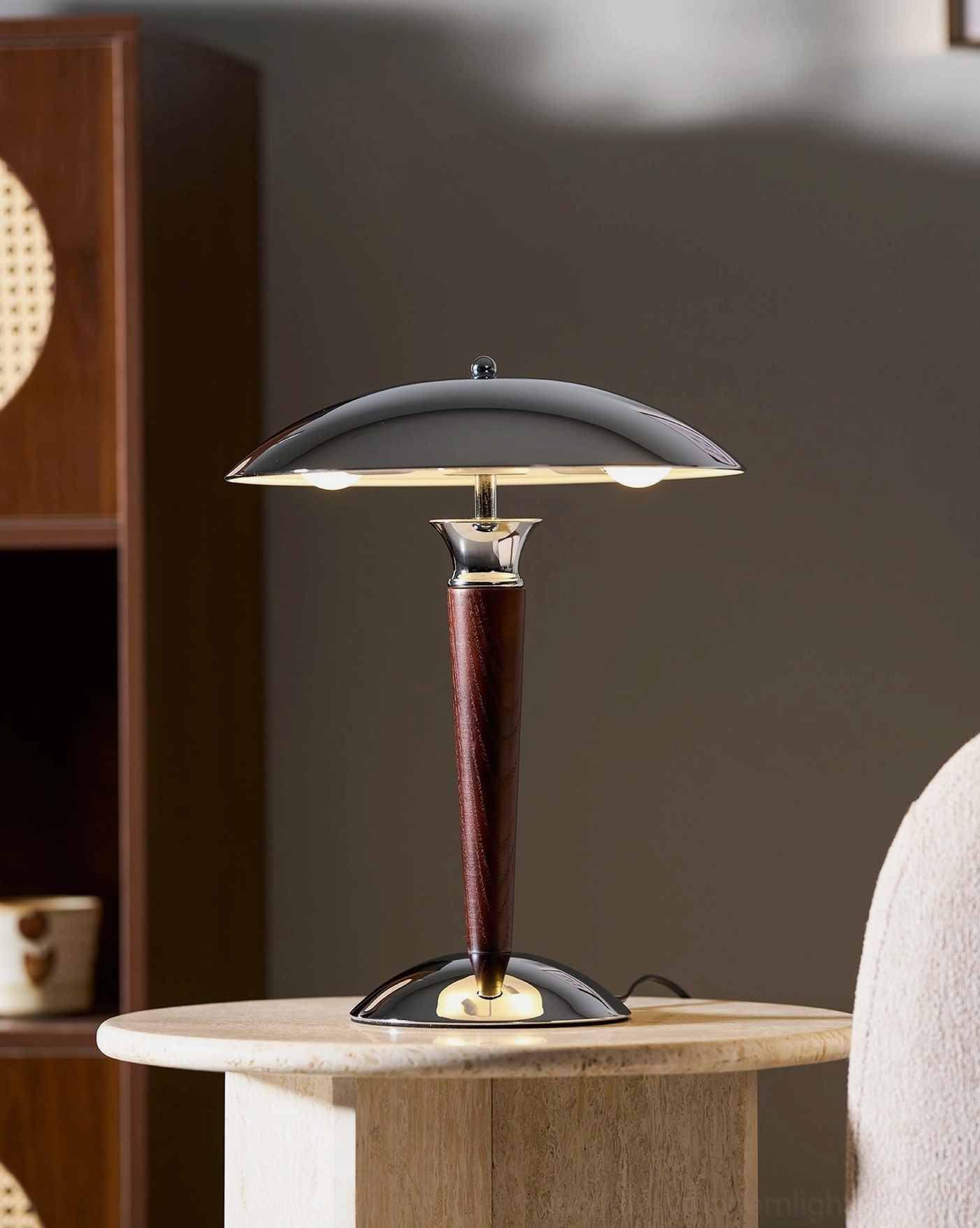 Tibby mid-century modern table lamp brass accent architectural detail