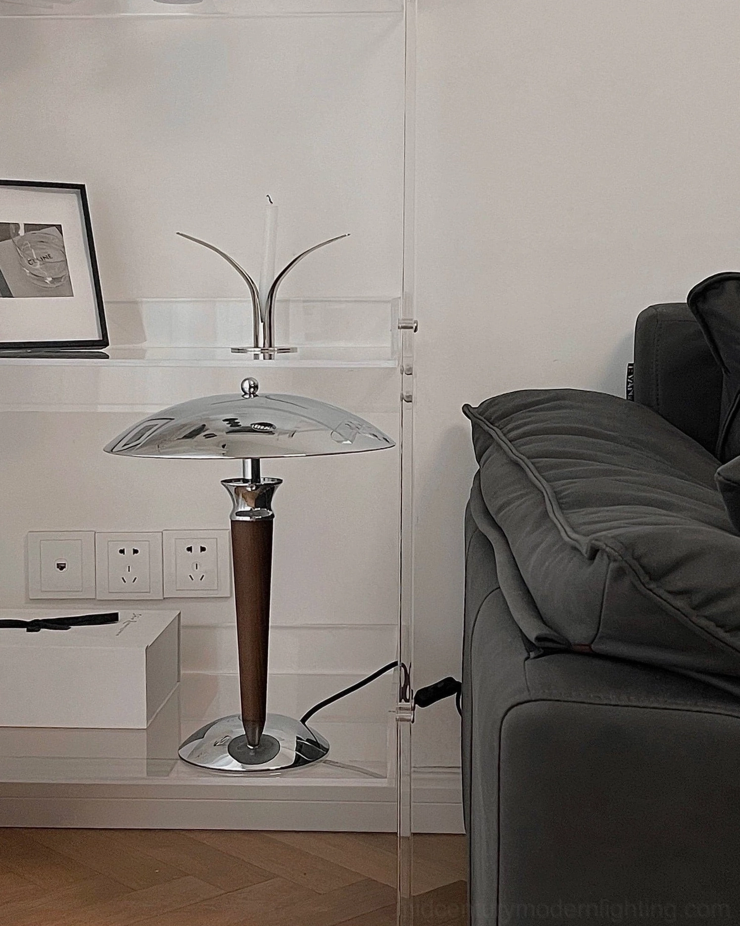 Tibby modern mushroom lamp three-quarter perspective in Scandinavian minimalist interior