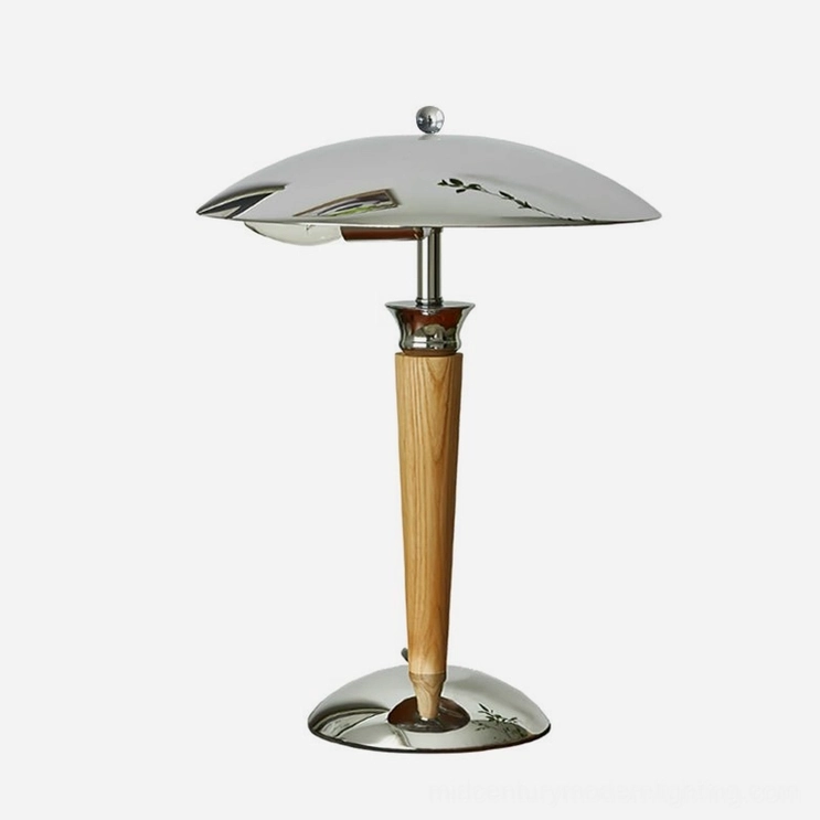 Tibby modern mushroom lamp silver shade with natural light wood finish variant