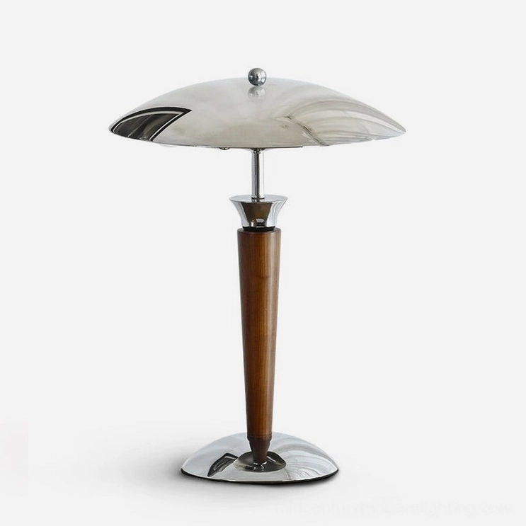 Tibby mid-century table lamp silver shade with walnut wood finish variant