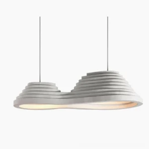 Organic tiered pendant light with sculptural rice field design, matte white finish, studio product photography on clean background