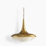 Tiered resin pendant lamp with brushed brass hardware front view mid-century modern lighting fixture
