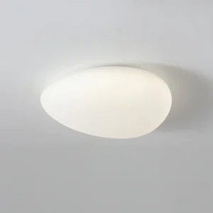 Toan LED ceiling lamp mounted flush to ceiling, upward-facing view showing smooth arched PE diffuser and warm white glow