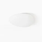 Toan LED flush mount ceiling light in matte white, frontal view on pure white background, minimalist dome design